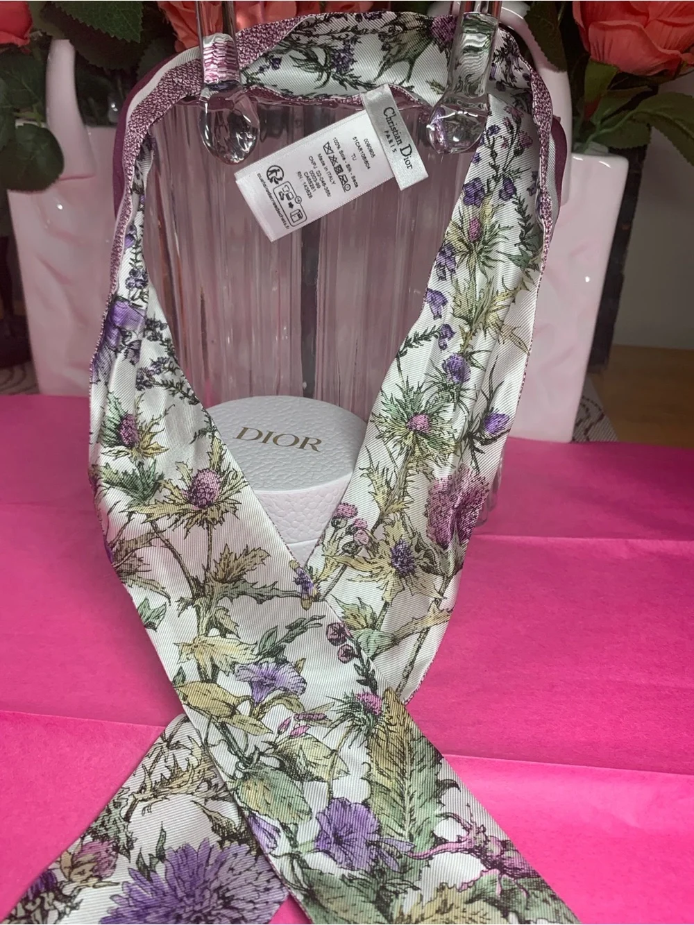 With Box Pre Owned Dior Floral Silk Twilly Scarf